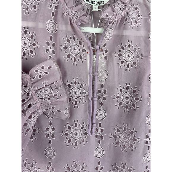 Walter Baker Violet Semi-Sheer Pull Over Ruffled Eyelet Tracey Top Size Small - Picture 7 of 11